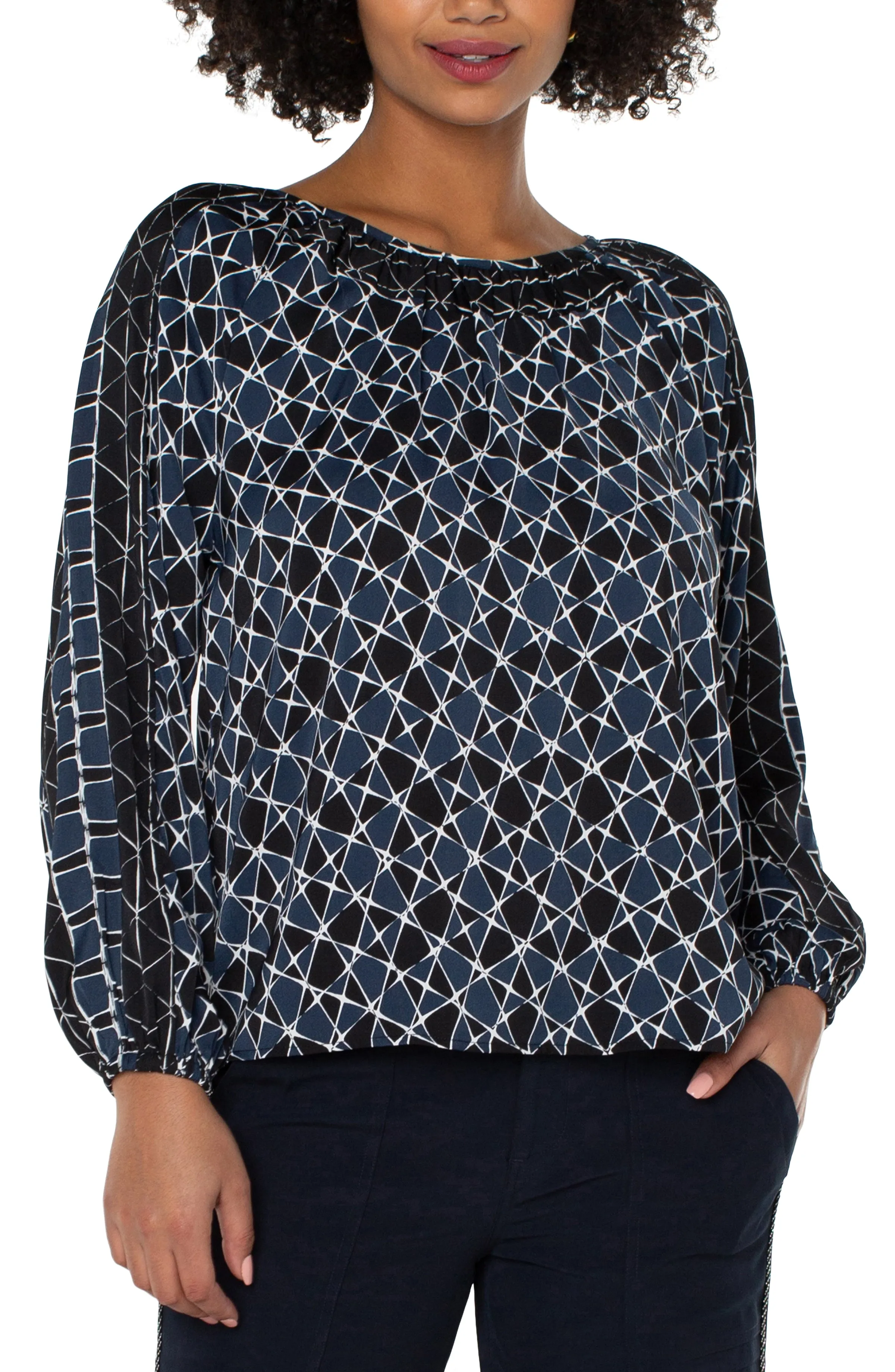 LONG SLEEVE SHIRRED WOVEN BLOUSE sold by Liverpool Jeans Company product image thumbnail 4