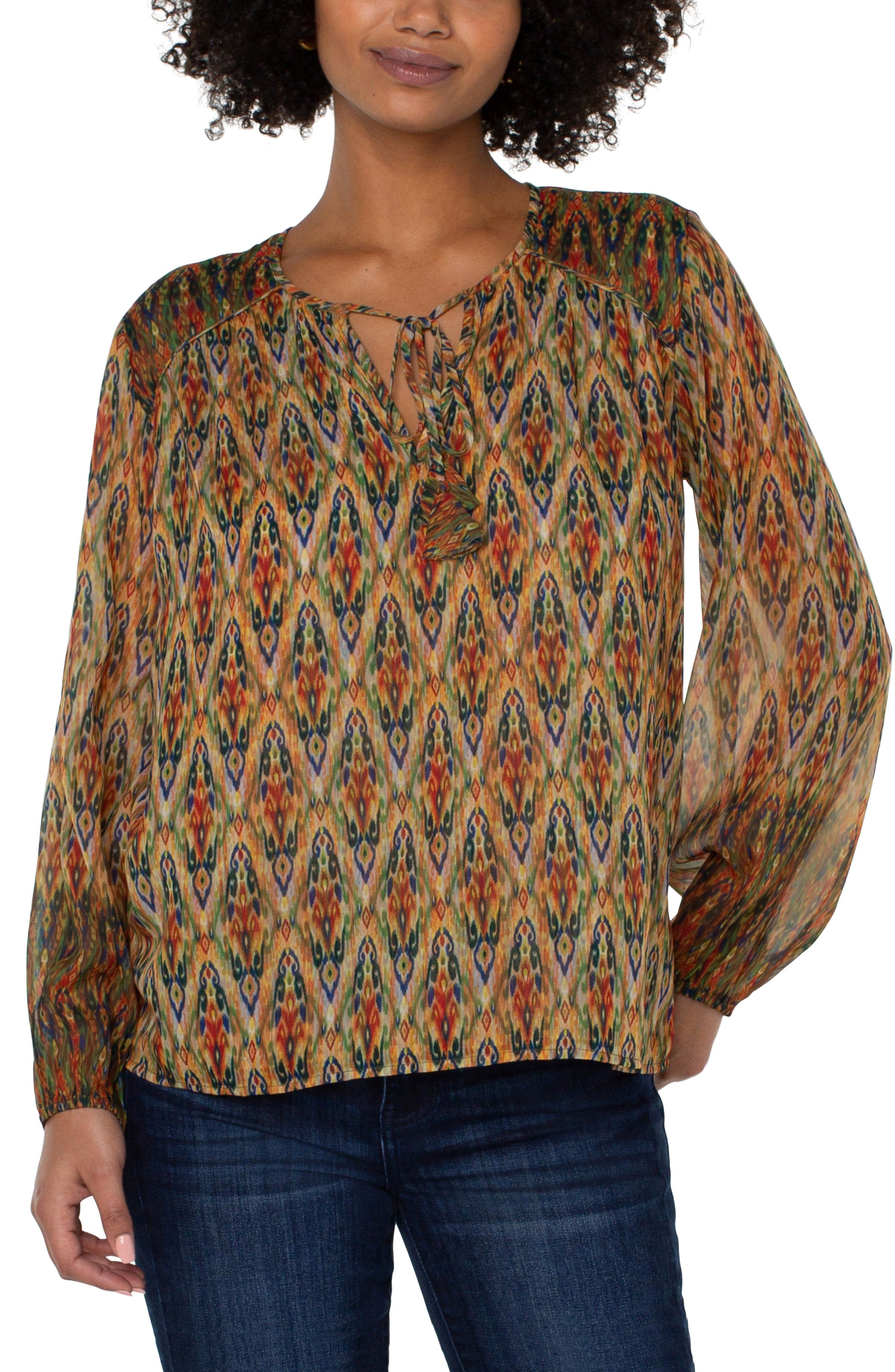 LONG SLEEVE DOUBLE LAYER TIE FRONT BLOUSE sold by Liverpool Jeans Company product image thumbnail 4