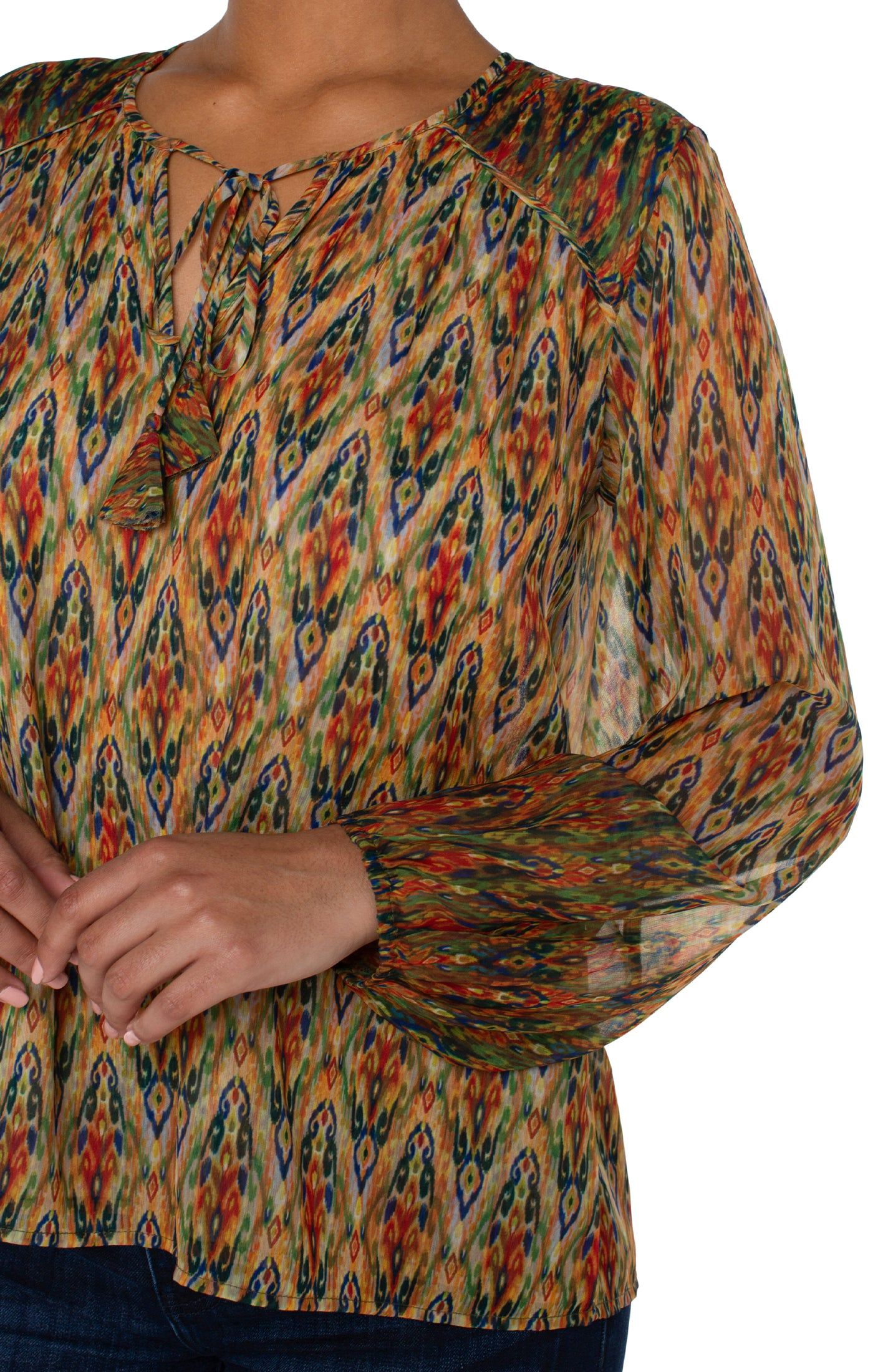 LONG SLEEVE DOUBLE LAYER TIE FRONT BLOUSE sold by Liverpool Jeans Company product image thumbnail 3