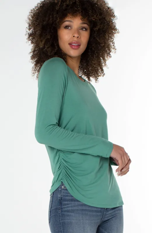 CREW NECK MODAL KNIT TOP WITH SHIRRING sold by Liverpool Jeans Company