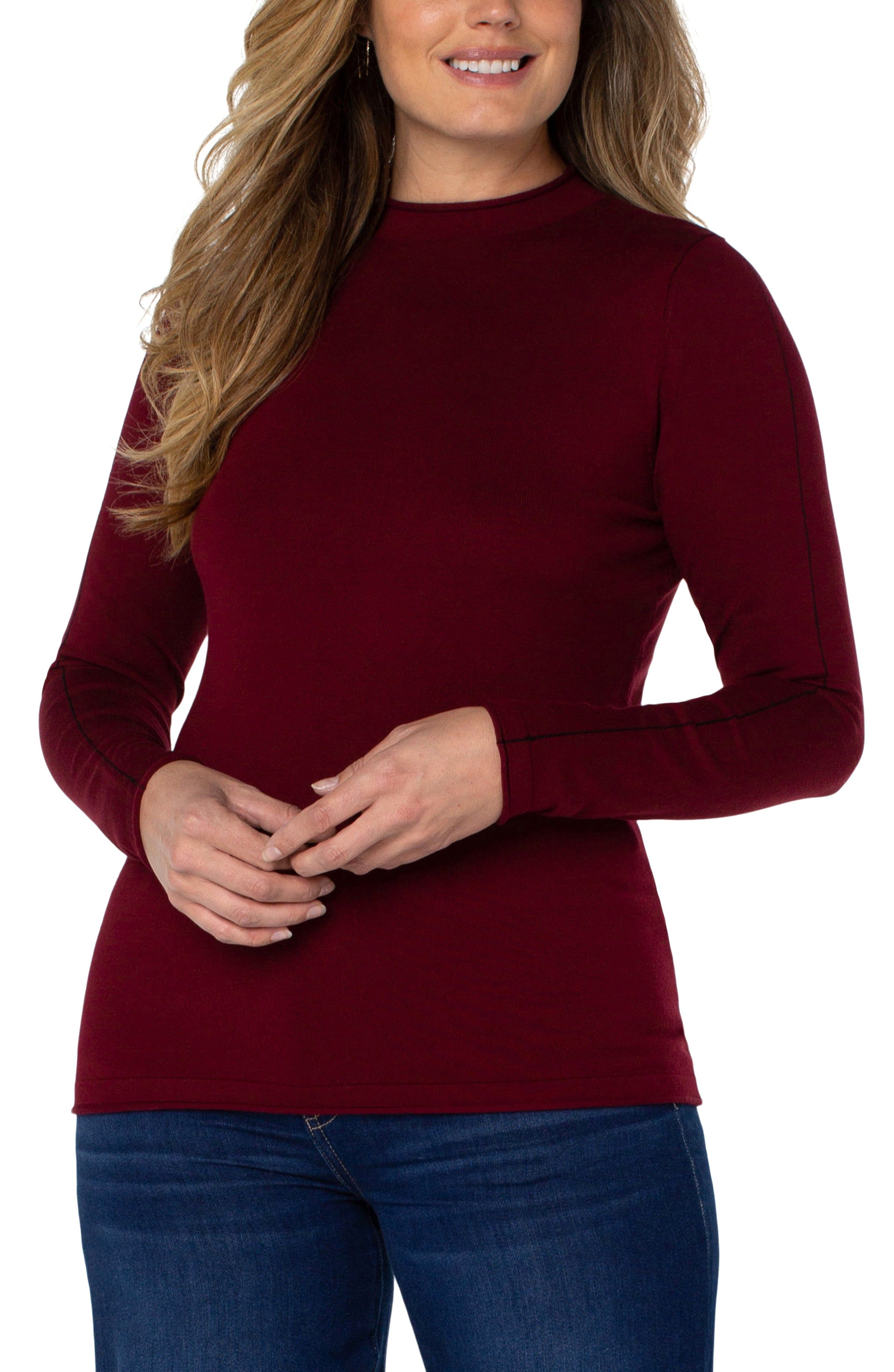 MOCK NECK ROLLED HEM LONG SLEEVE SWEATER sold by Liverpool Jeans Company product image thumbnail 2
