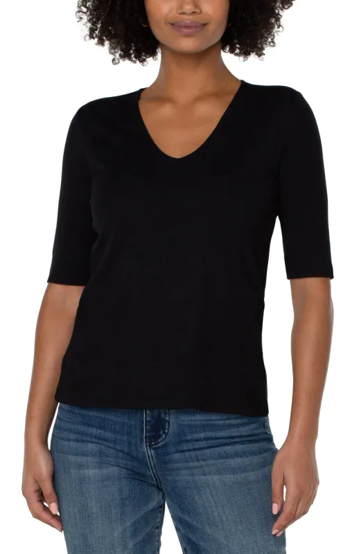 DOUBLE LAYER V-NECK RIB KNIT TOP sold by Liverpool Jeans Company