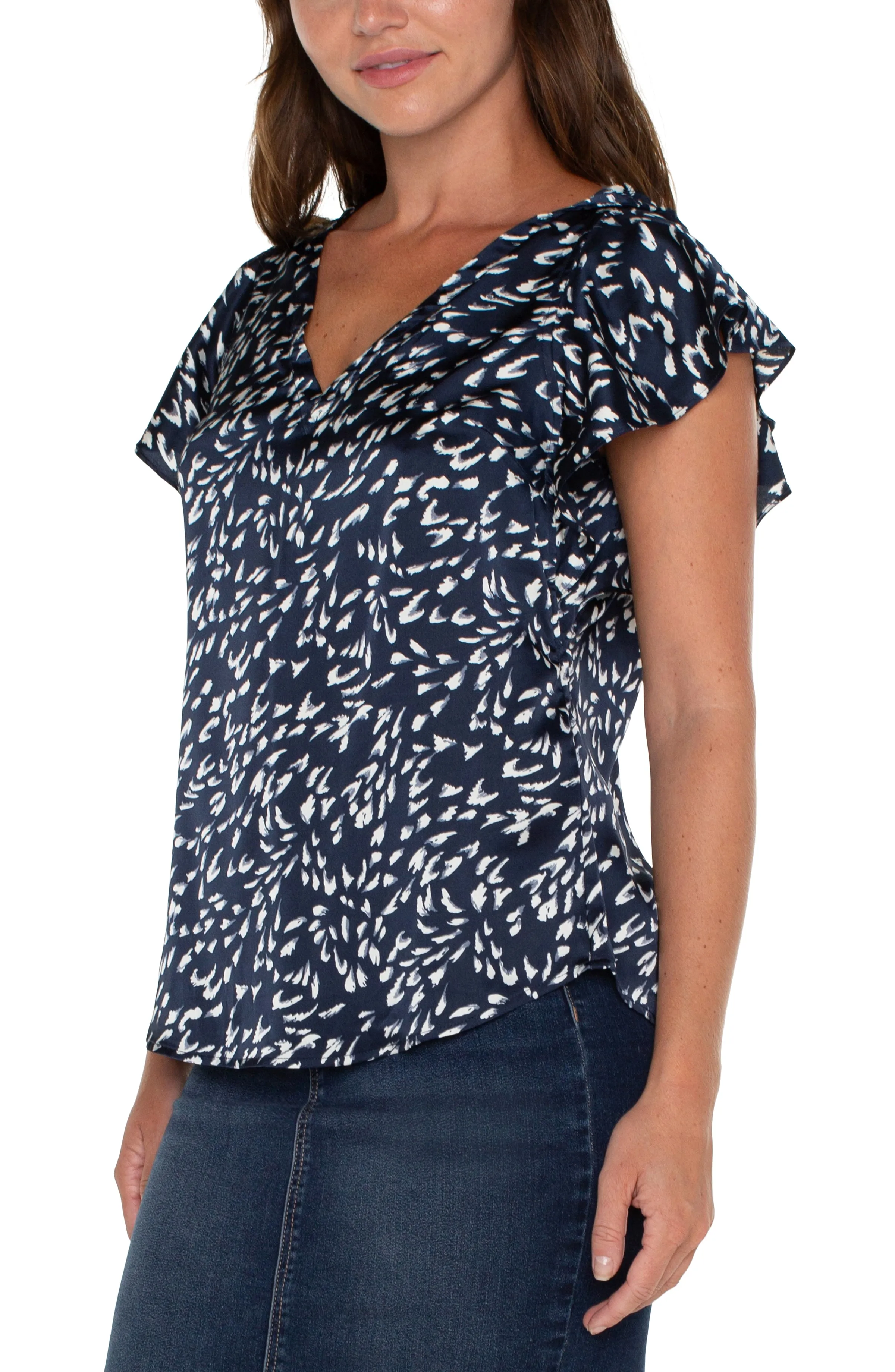 DOUBLE V-NECK FLUTTER SLEEVE TOP sold by Liverpool Jeans Company product image thumbnail 4