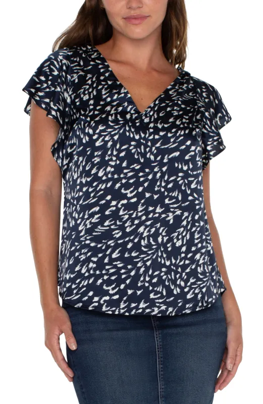 DOUBLE V-NECK FLUTTER SLEEVE TOP sold by Liverpool Jeans Company