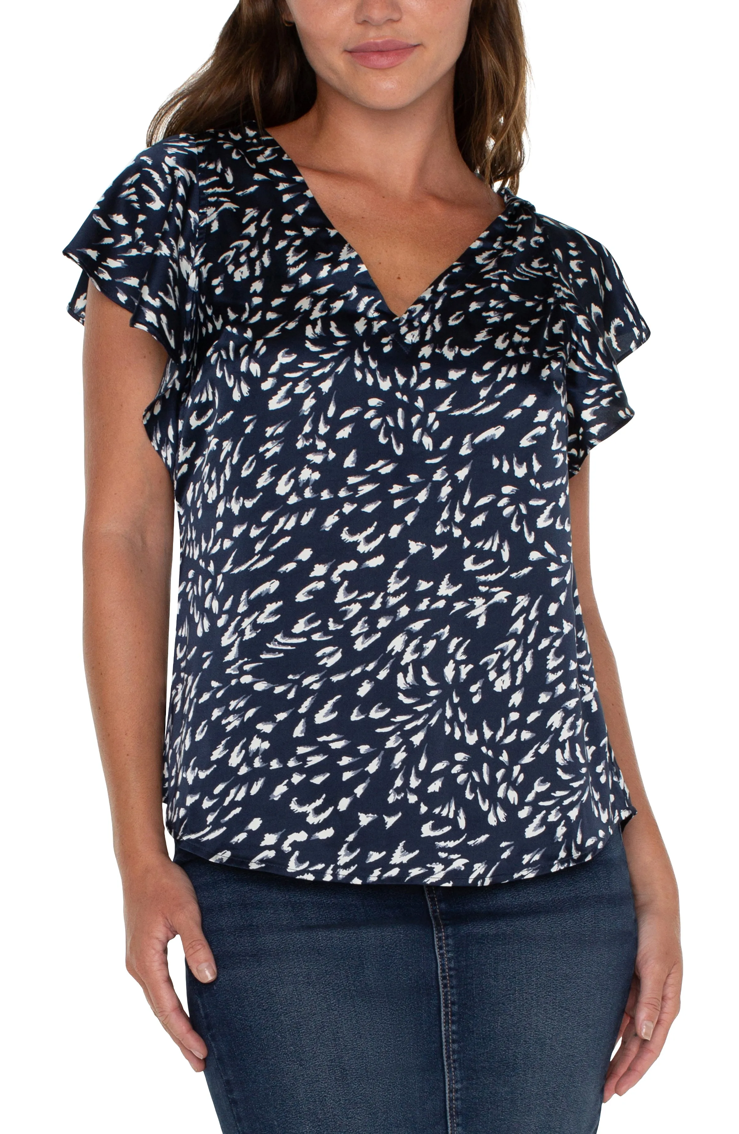 DOUBLE V-NECK FLUTTER SLEEVE TOP sold by Liverpool Jeans Company