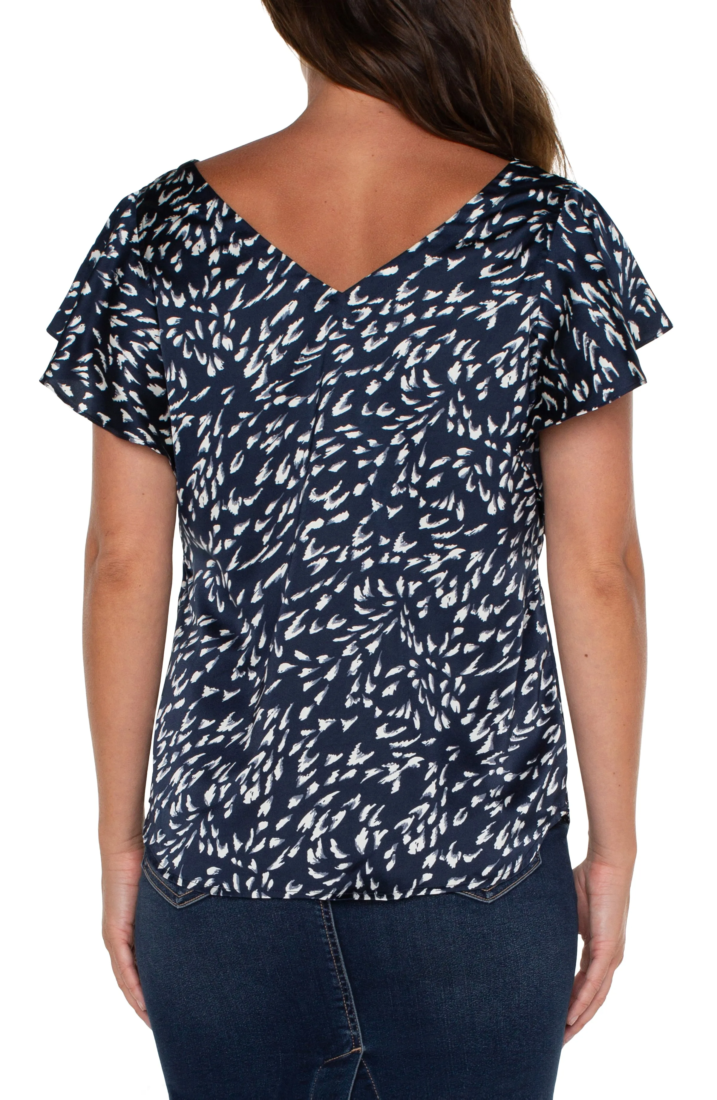 DOUBLE V-NECK FLUTTER SLEEVE TOP sold by Liverpool Jeans Company product image thumbnail 2