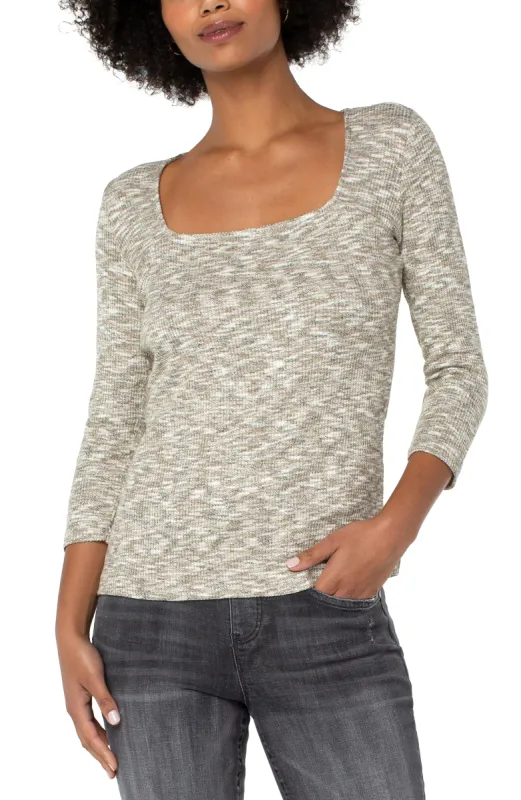 SQUARE NECK 3/4 SLEEVE RIB KNIT TOP sold by Liverpool Jeans Company