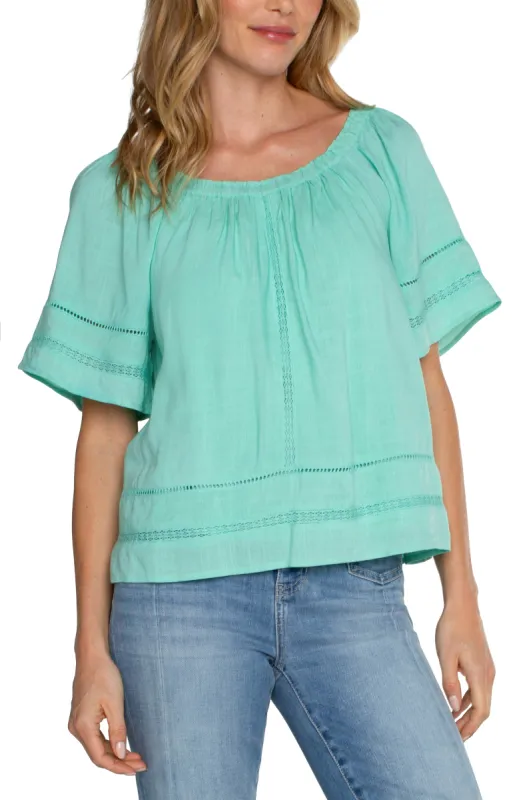 CROPPED BELL SLEEVE WOVEN TOP sold by Liverpool Jeans Company