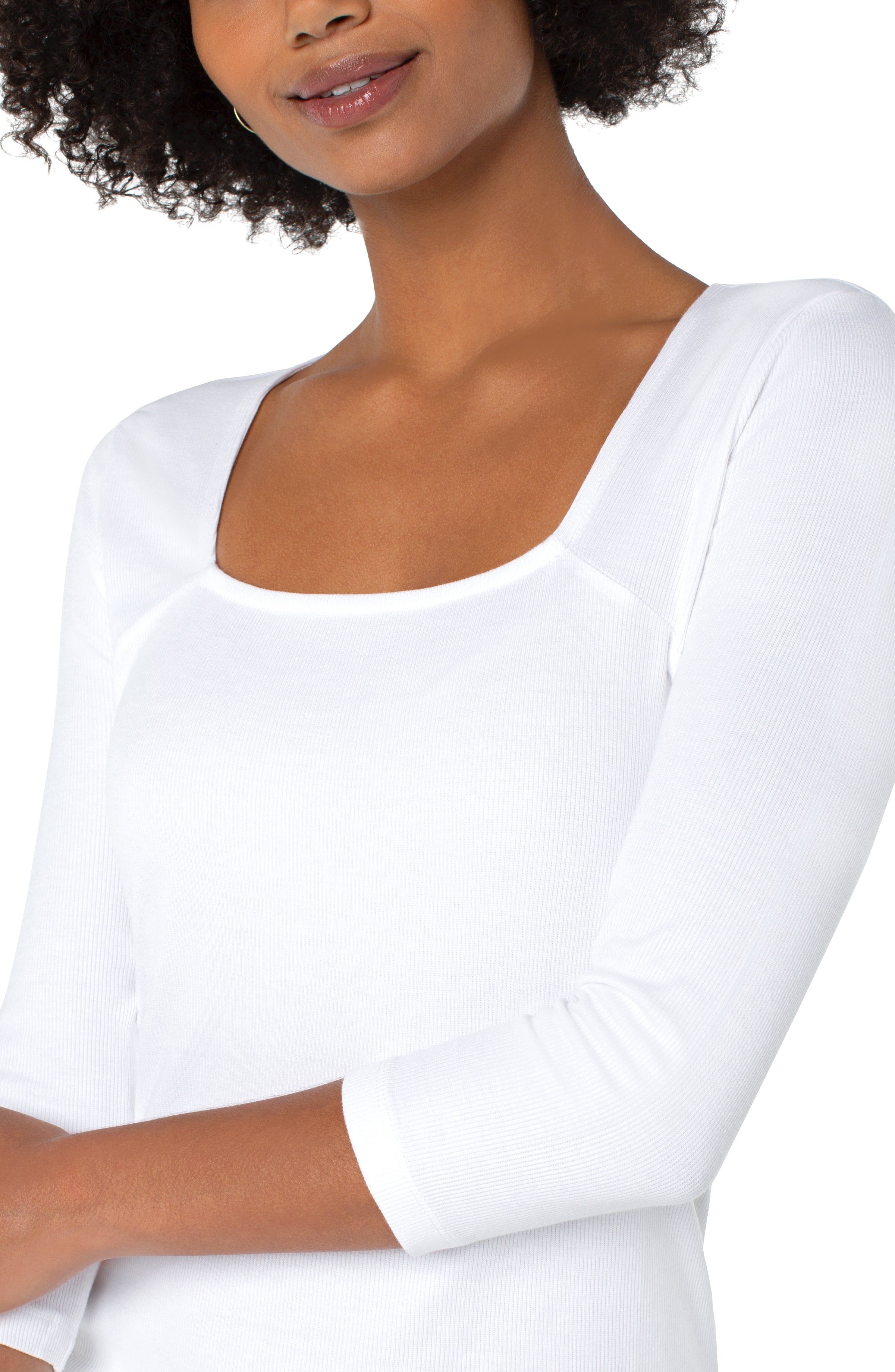 SQUARE NECK 3/4 SLEEVE RIB KNIT TOP sold by Liverpool Jeans Company product image thumbnail 2