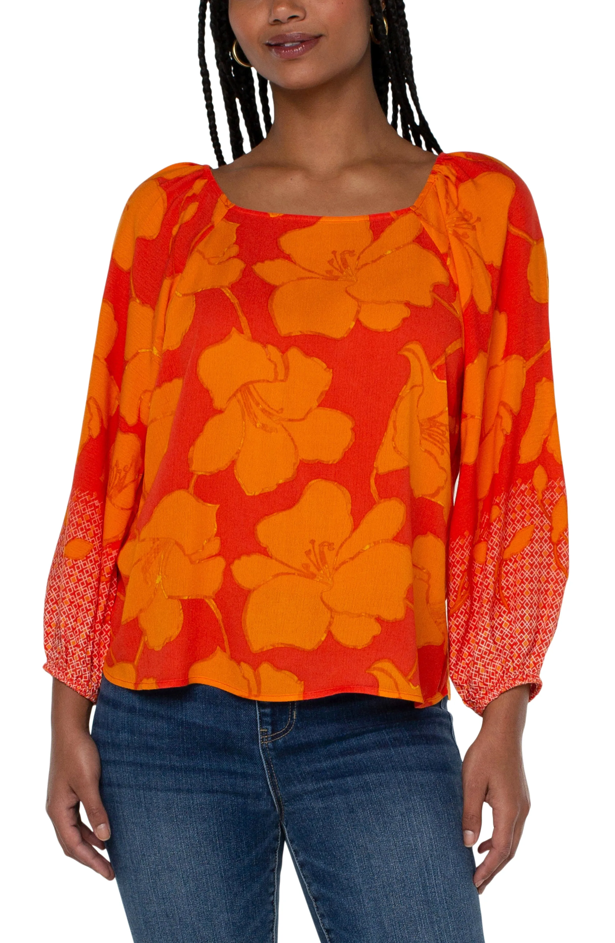 3/4 PUFF SLEEVE SQUARE NECK TOP sold by Liverpool Jeans Company