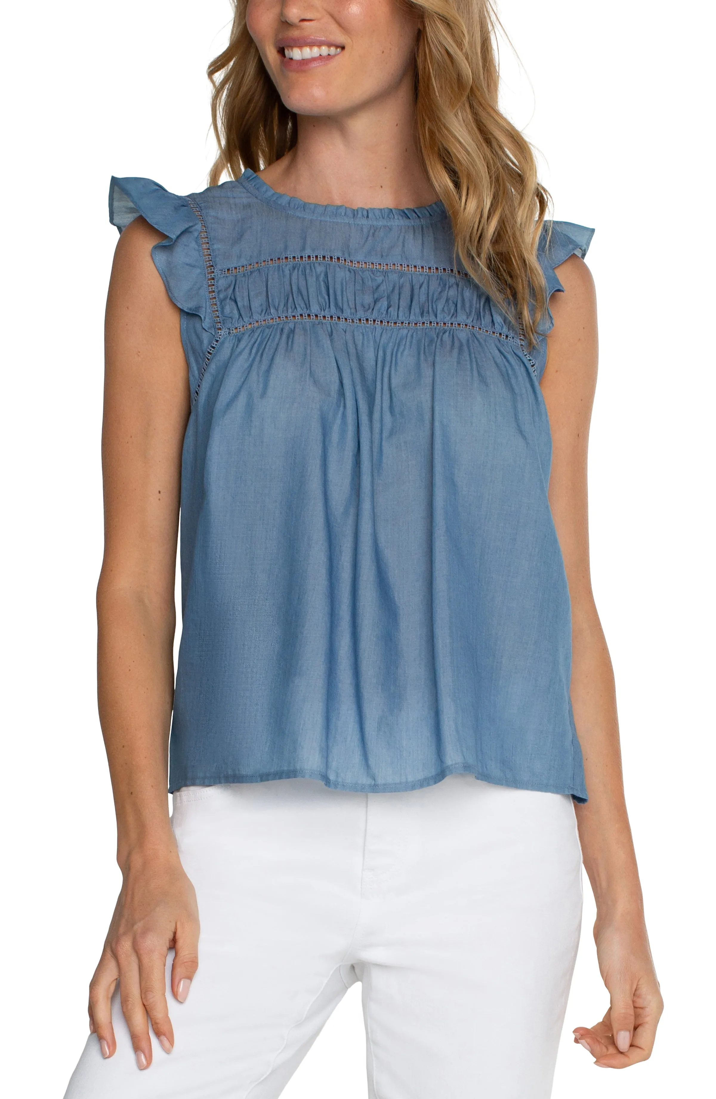 FLUTTER SLEEVE WOVEN TOP sold by Liverpool Jeans Company product image thumbnail 4