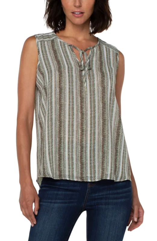 SHIRRED SLEEVELESS BLOUSE WITH NECK TIES sold by Liverpool Jeans Company