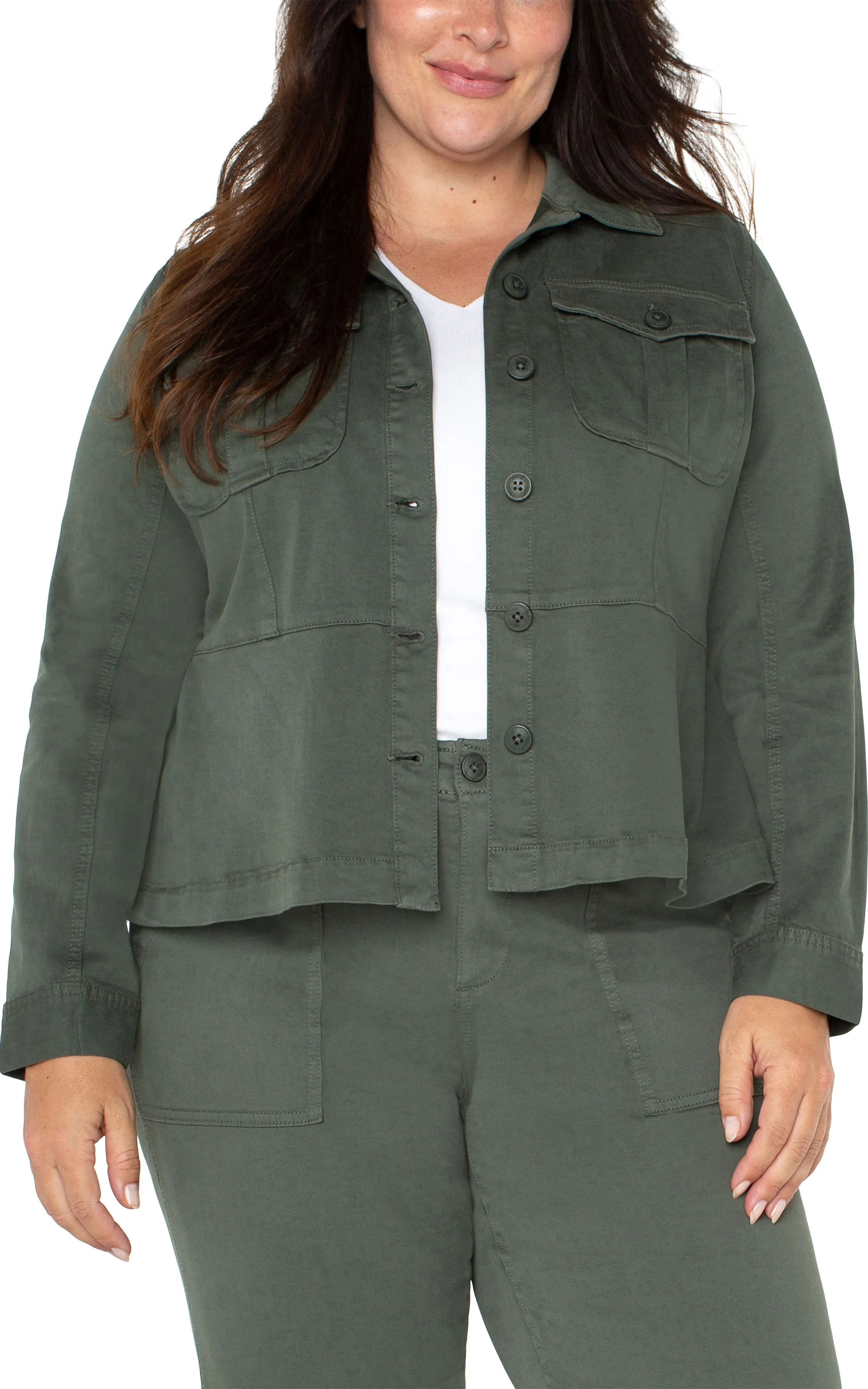 TRUCKER JACKET WITH PEPLUM HEM sold by Liverpool Jeans Company