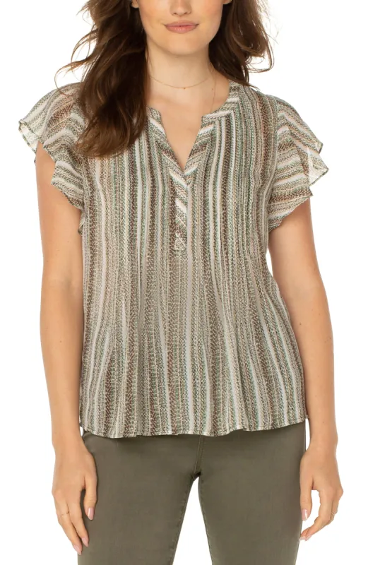FLUTTER SLEEVE POPOVER BLOUSE WITH PIN TUCKS sold by Liverpool Jeans Company