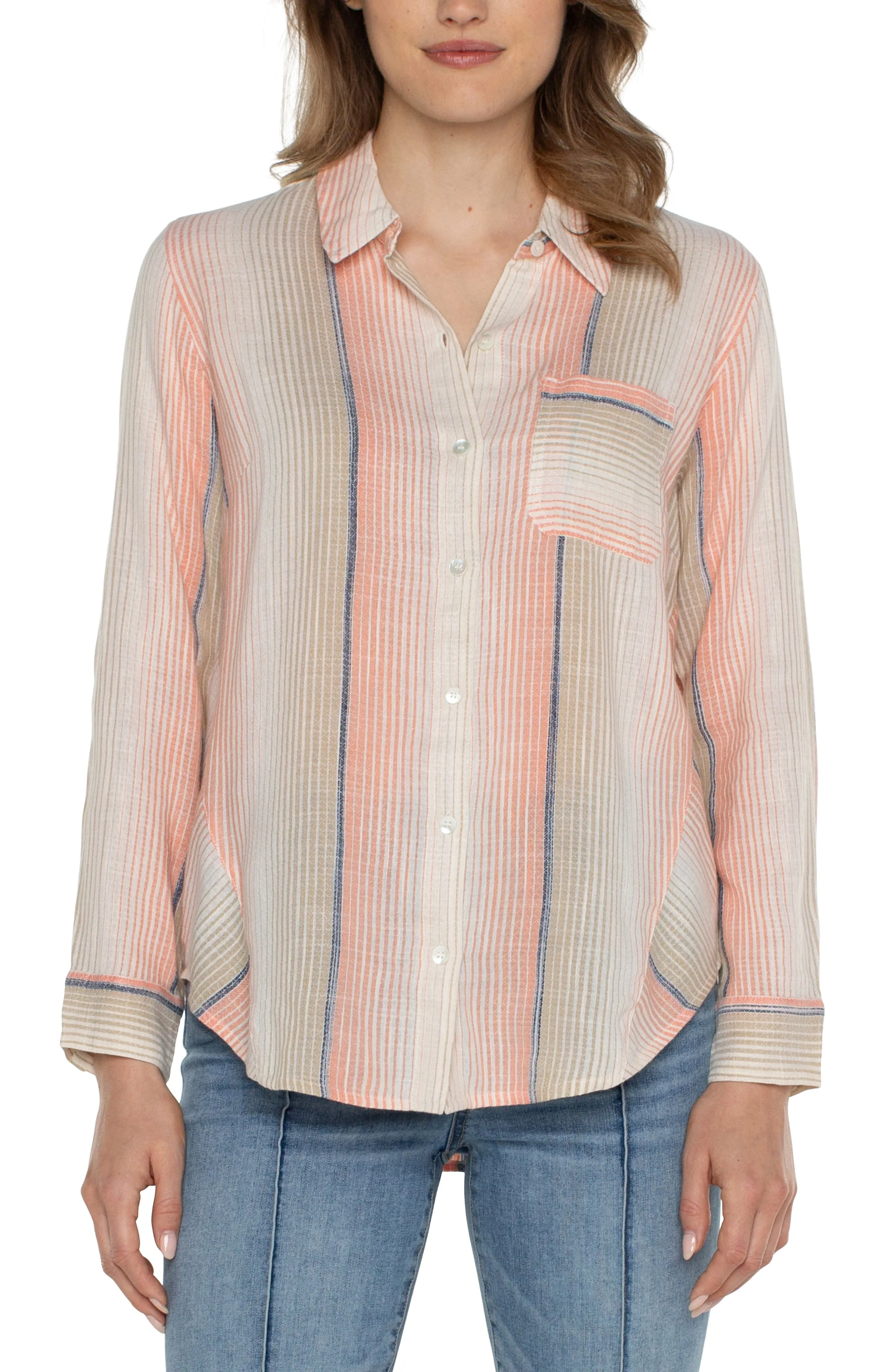 BUTTON FRONT SHIRT WITH INVERTED PLEAT sold by Liverpool Jeans Company