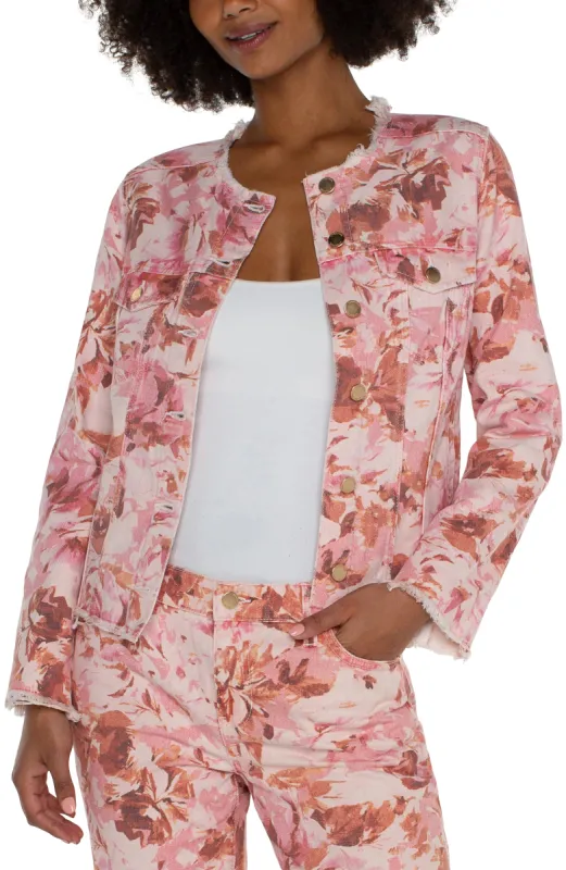 PRINTED CROPPED ECO JACKET WITH FRAY HEM sold by Liverpool Jeans Company