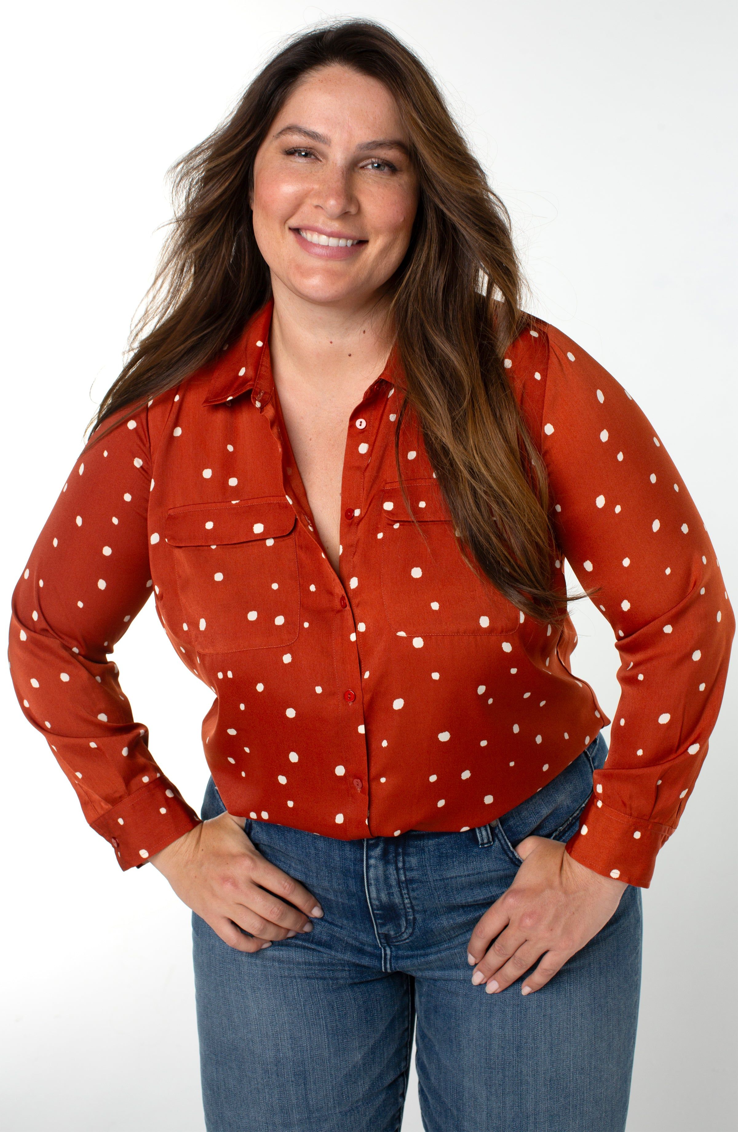 FLAP POCKET BUTTON UP WOVEN BLOUSE sold by Liverpool Jeans Company product image thumbnail 3