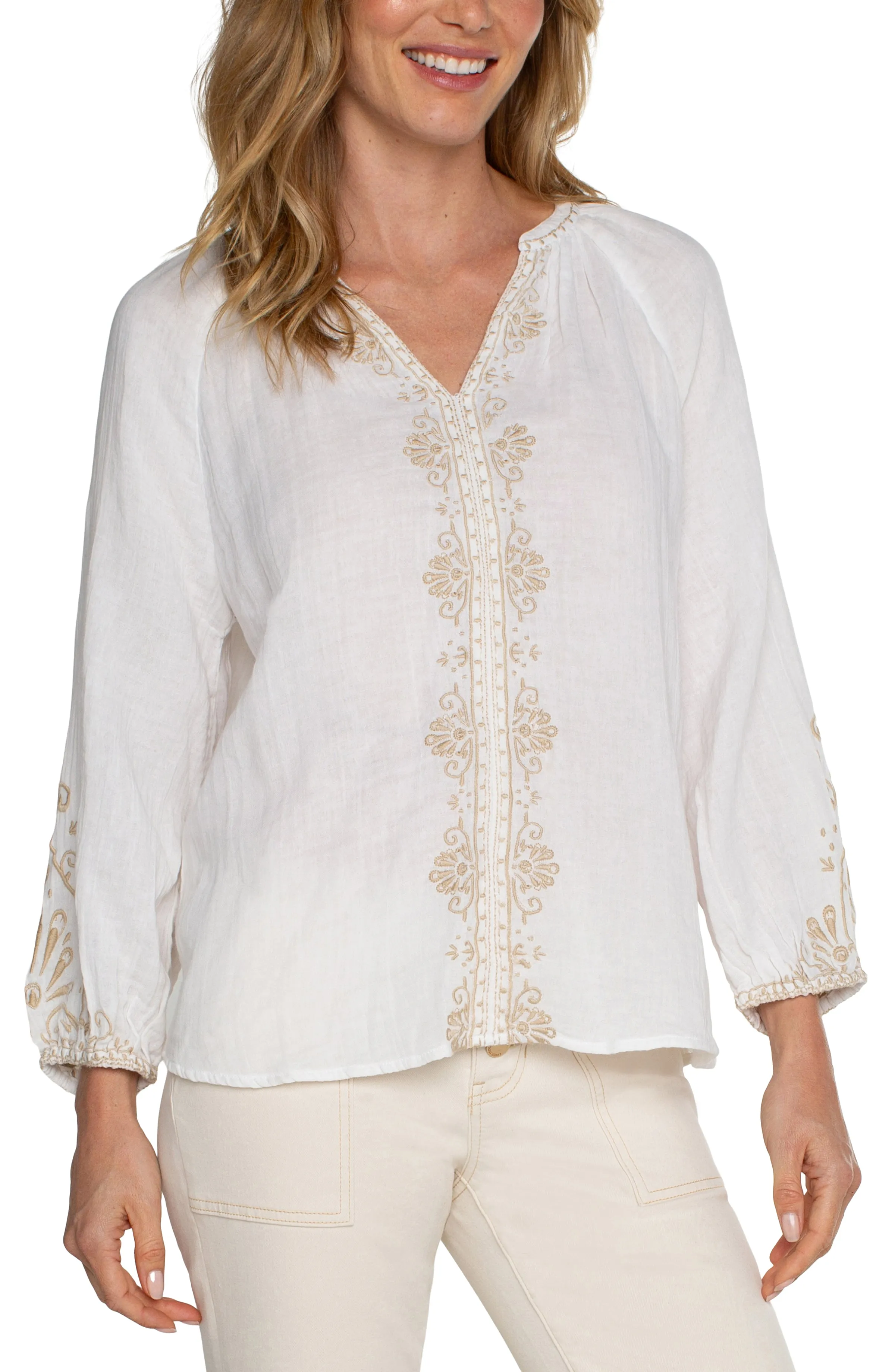 EMBROIDERED DOUBLE LAYERED GAUZE TOP sold by Liverpool Jeans Company