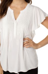FLUTTER SLEEVE POPOVER BLOUSE WITH PIN TUCKS sold by Liverpool Jeans Company