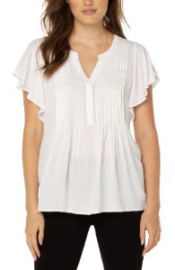 FLUTTER SLEEVE POPOVER BLOUSE WITH PIN TUCKS sold by Liverpool Jeans Company