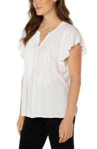 FLUTTER SLEEVE POPOVER BLOUSE WITH PIN TUCKS sold by Liverpool Jeans Company