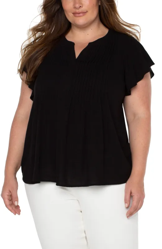FLUTTER SLEEVE POPOVER BLOUSE WITH PIN TUCKS sold by Liverpool Jeans Company