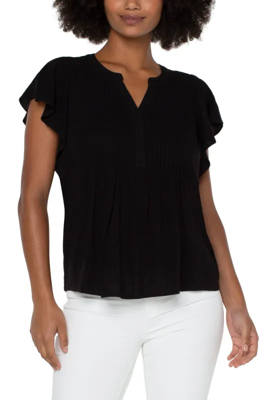 PETITE FLUTTER SLEEVE POPOVER BLOUSE WITH PIN TUCKS sold by Liverpool Jeans Company