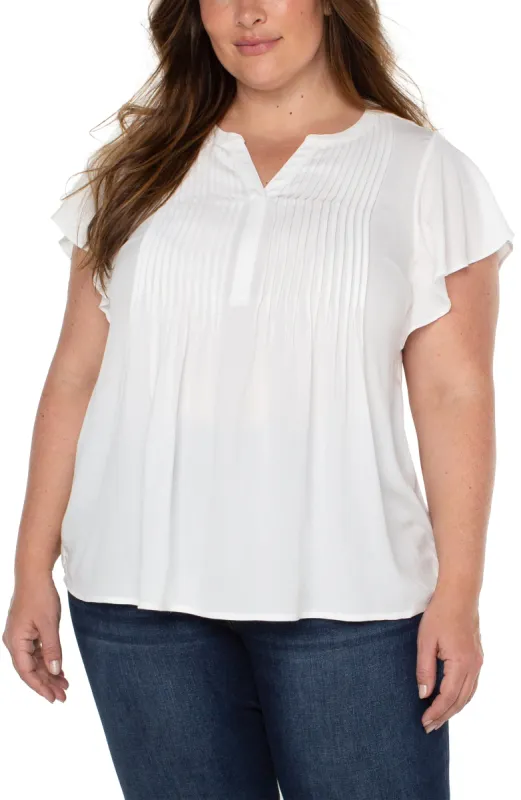 FLUTTER SLEEVE POPOVER BLOUSE WITH PIN TUCKS sold by Liverpool Jeans Company