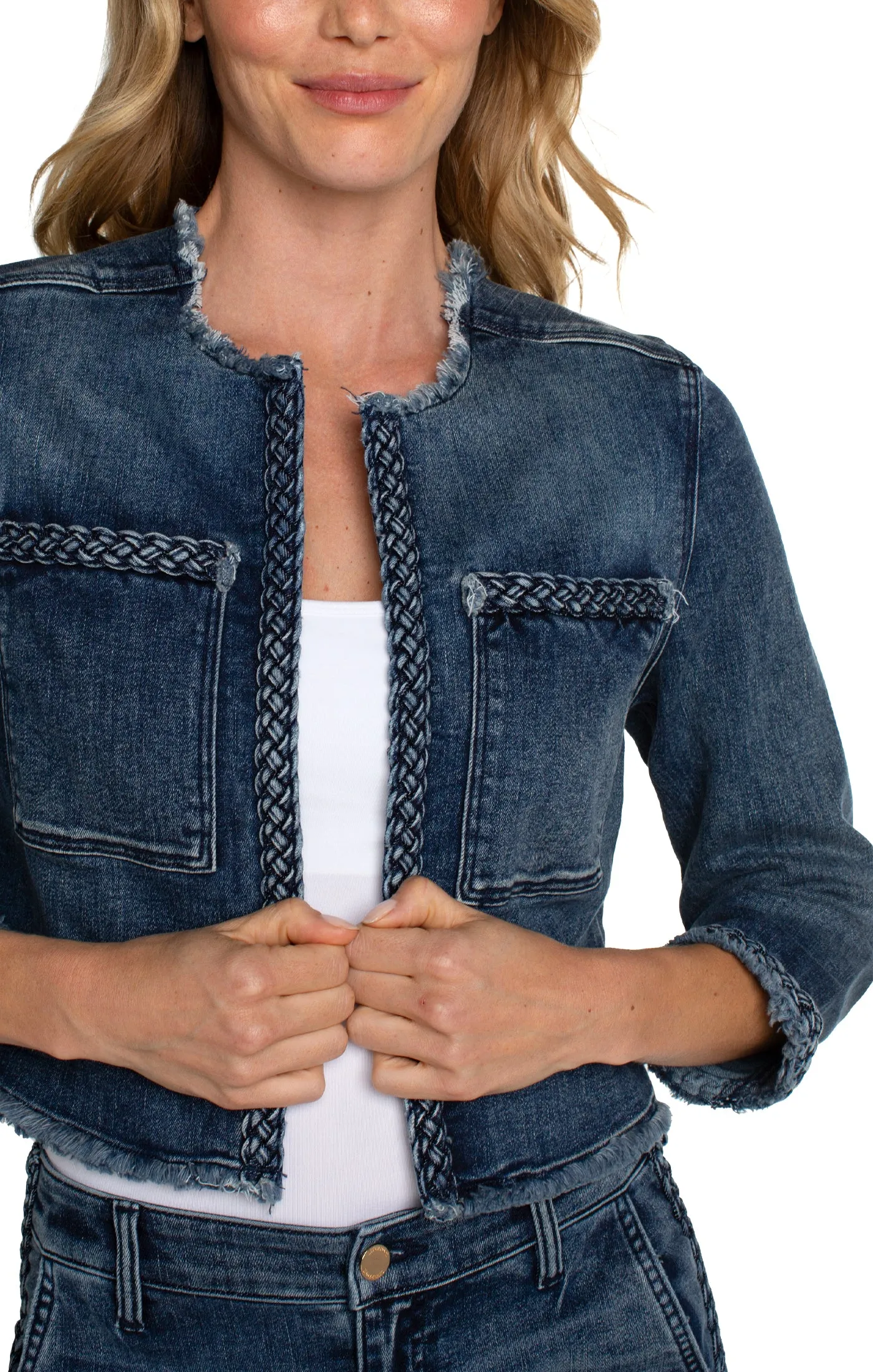ECO CROPPED BRAIDED DENIM JACKET sold by Liverpool Jeans Company product image thumbnail 3