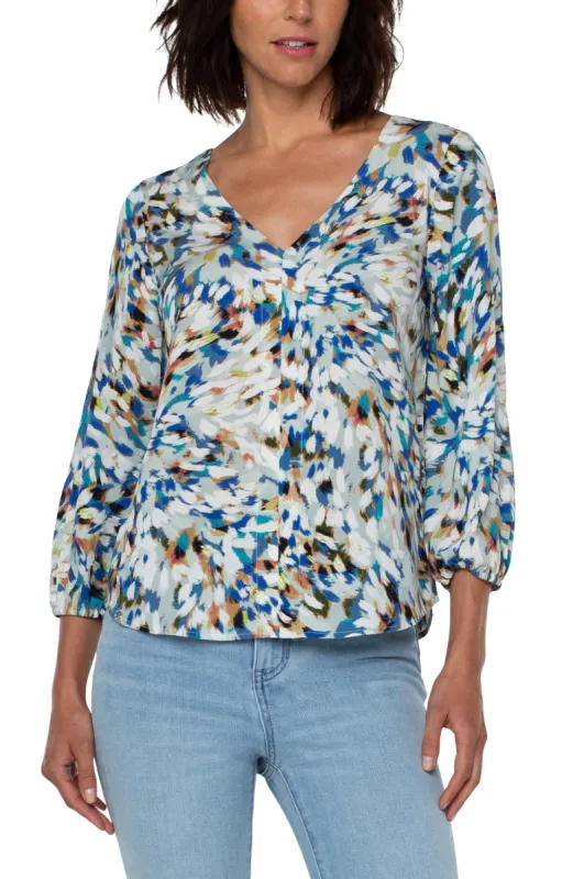 3/4 SLEEVE DOUBLE V-NECK WOVEN TOP sold by Liverpool Jeans Company