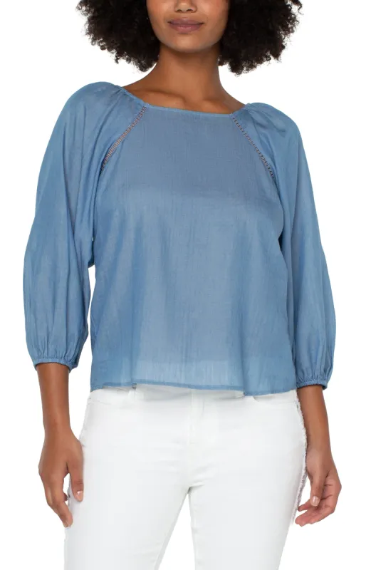 3/4 PUFF SLEEVE SQUARE NECK TOP sold by Liverpool Jeans Company