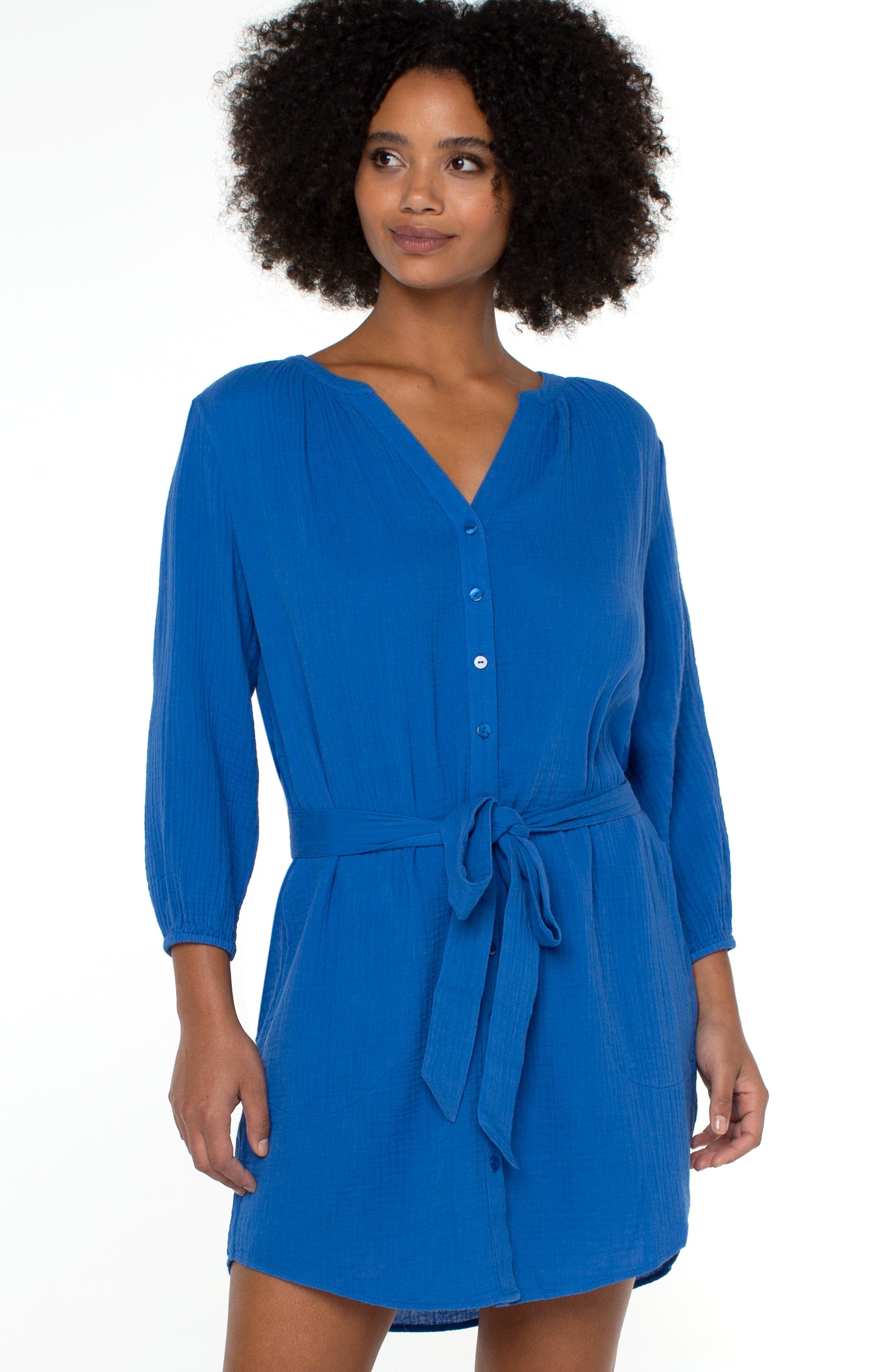 BUTTON FRONT GAUZE SHIRT DRESS sold by Liverpool Jeans Company
