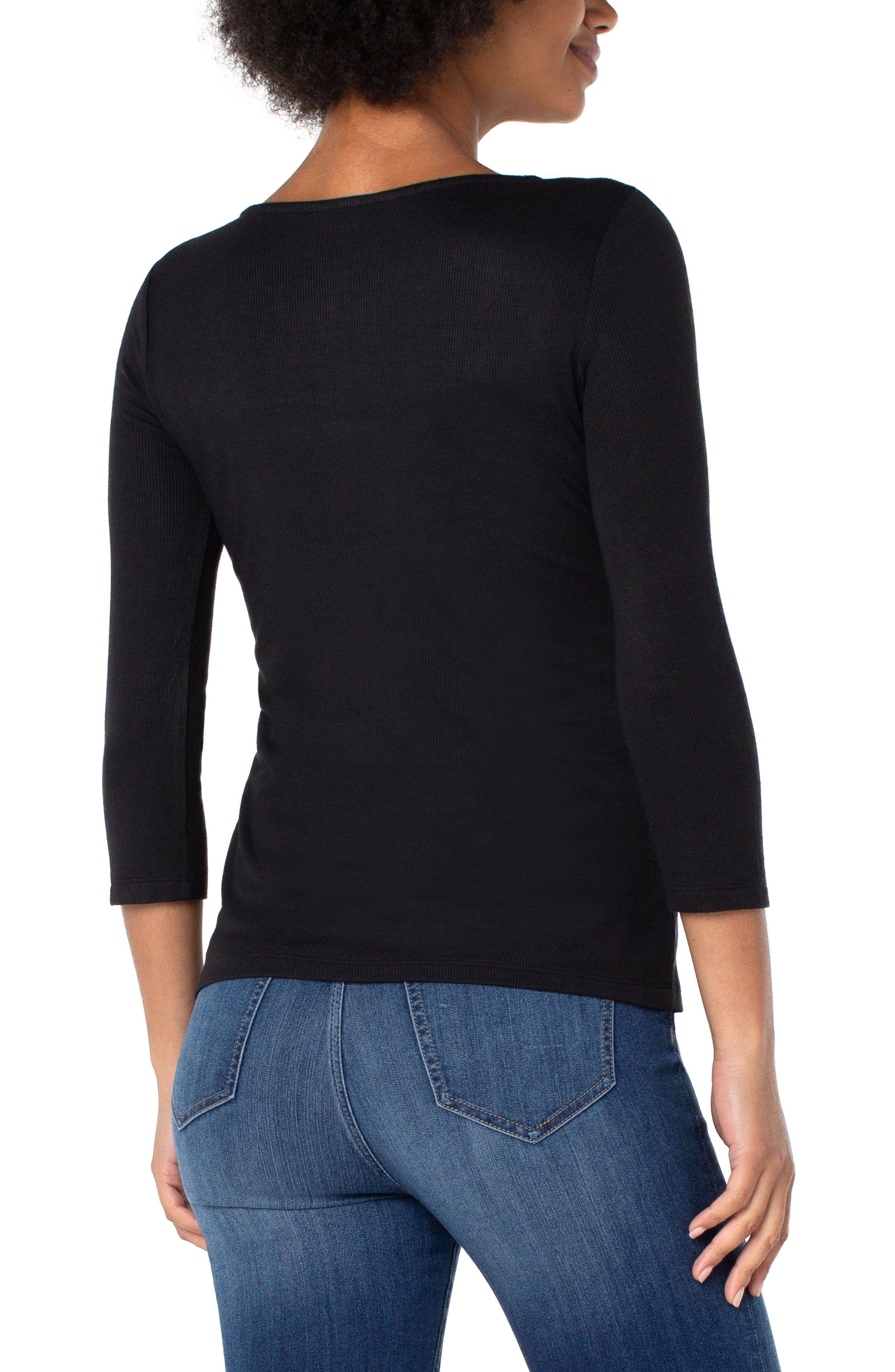 SQUARE NECK 3/4 SLEEVE RIB KNIT TOP sold by Liverpool Jeans Company product image thumbnail 3