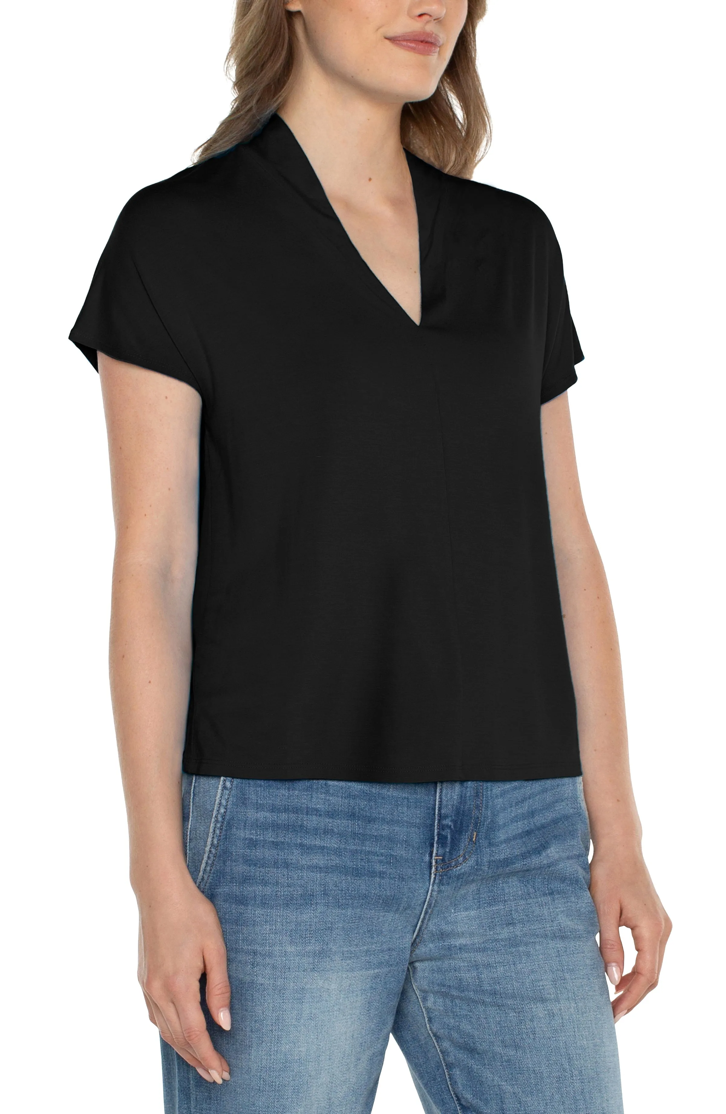 PETITE DOLMAN SLEEVE KNIT TOP WITH SHAWL COLLAR sold by Liverpool Jeans Company
