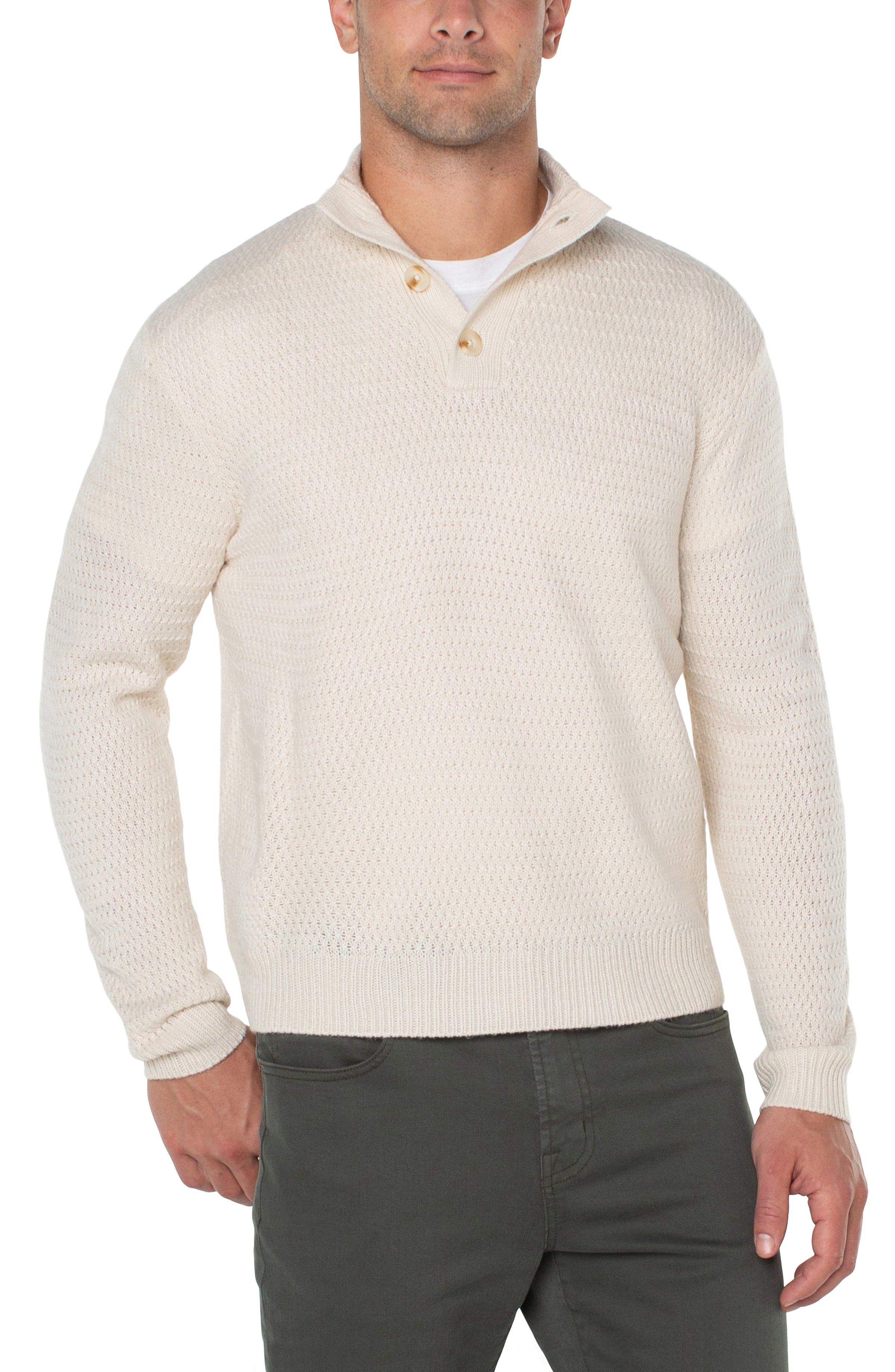 BUTTON MOCK NECK SWEATER sold by Liverpool Jeans Company