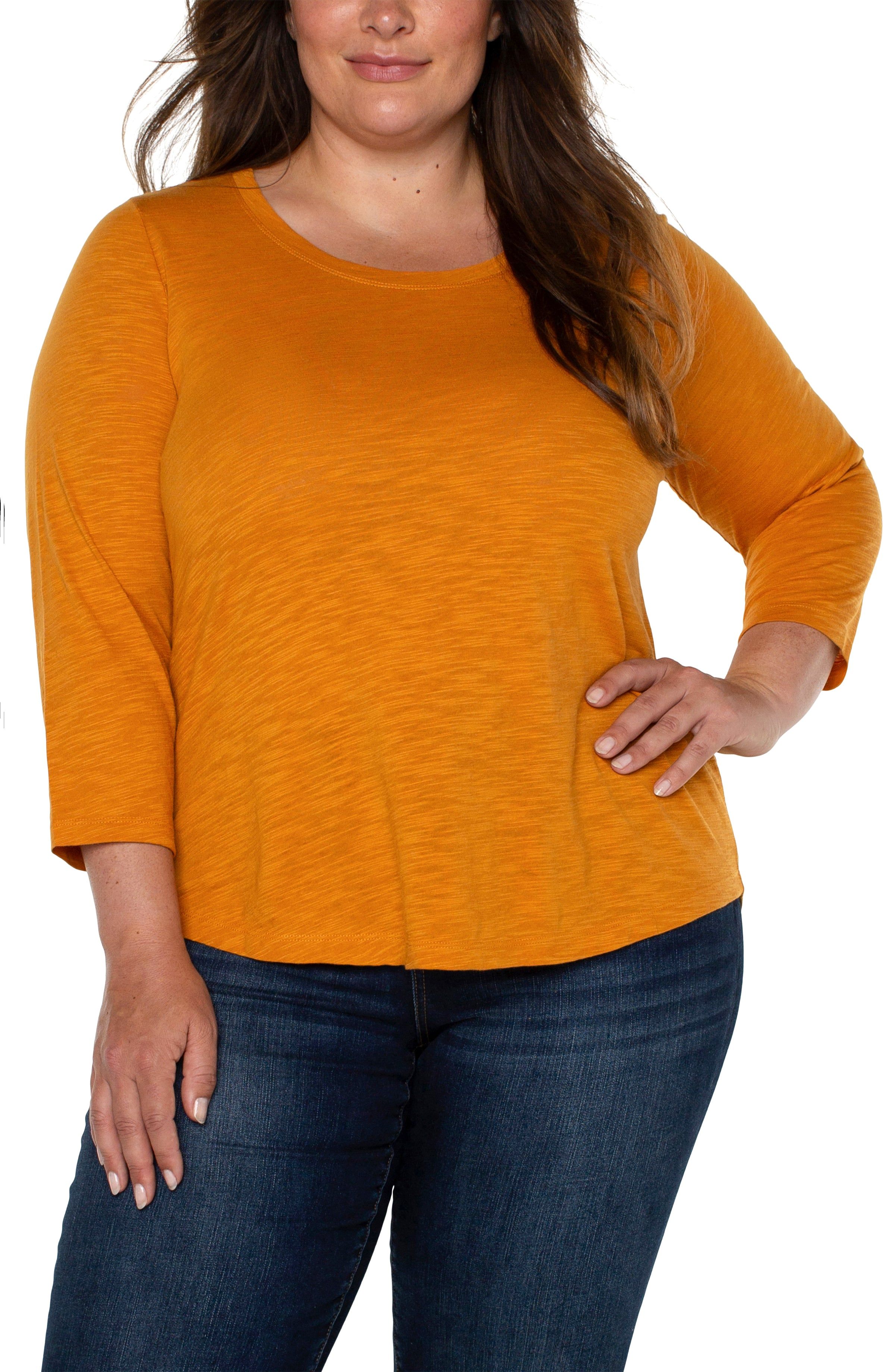 3/4 SLEEVE SCOOP KNECK SLUB KNIT TEE sold by Liverpool Jeans Company