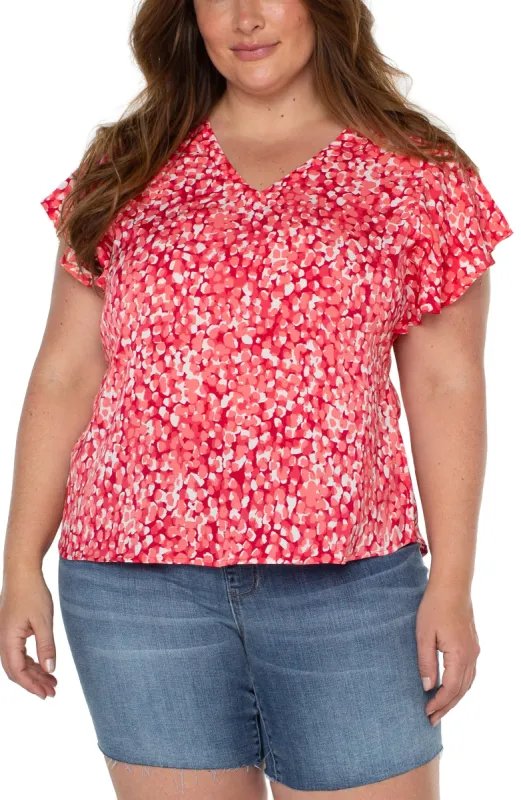 DOUBLE V-NECK FLUTTER SLEEVE TOP sold by Liverpool Jeans Company