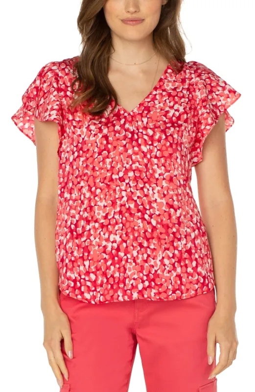 PETITE DOUBLE V-NECK FLUTTER SLEEVE TOP sold by Liverpool Jeans Company