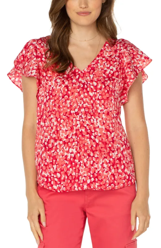 DOUBLE V-NECK FLUTTER SLEEVE TOP sold by Liverpool Jeans Company