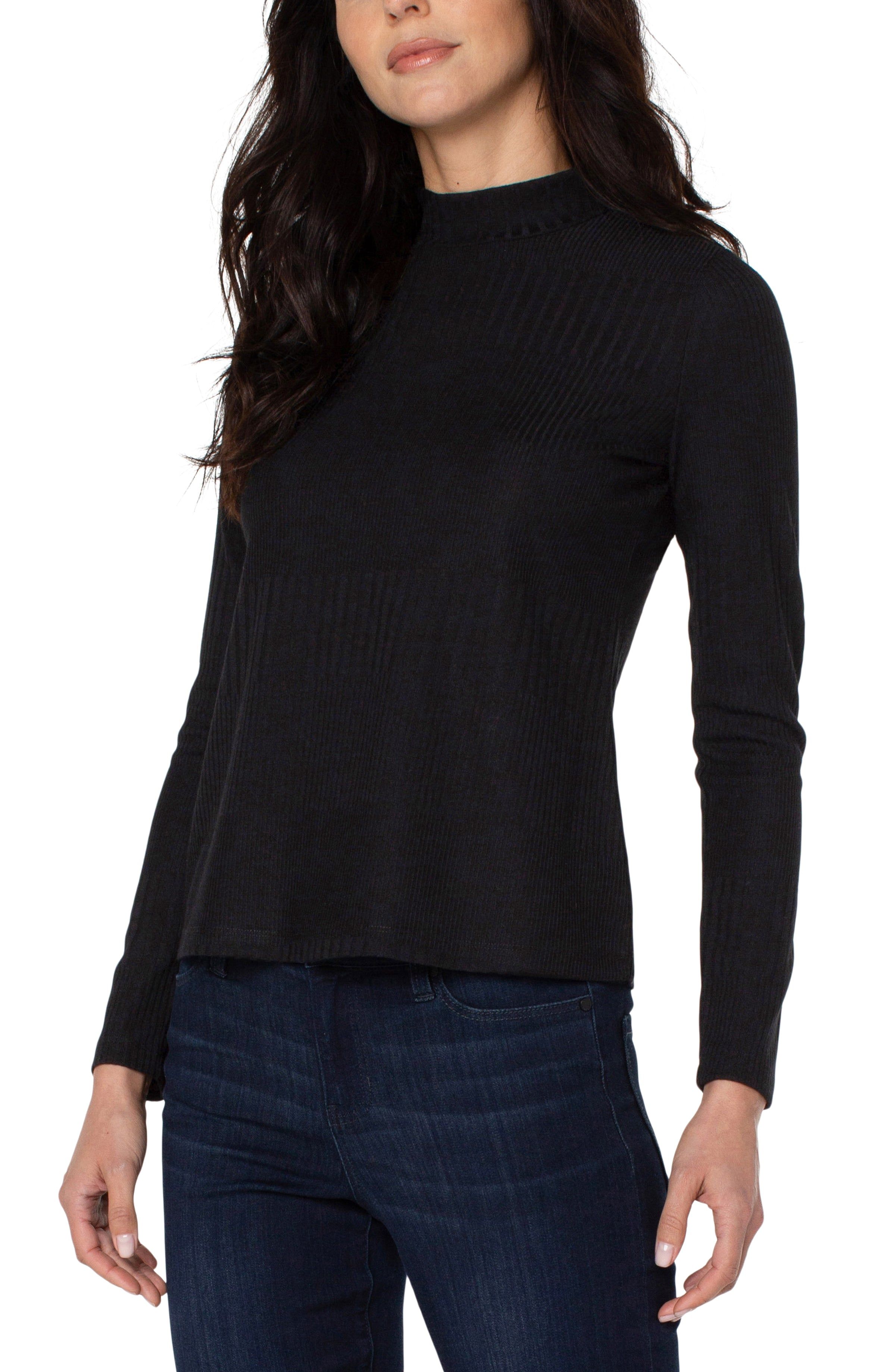 MOCK NECK LONG SLEEVE RIB KNIT TOP sold by Liverpool Jeans Company product image thumbnail 4