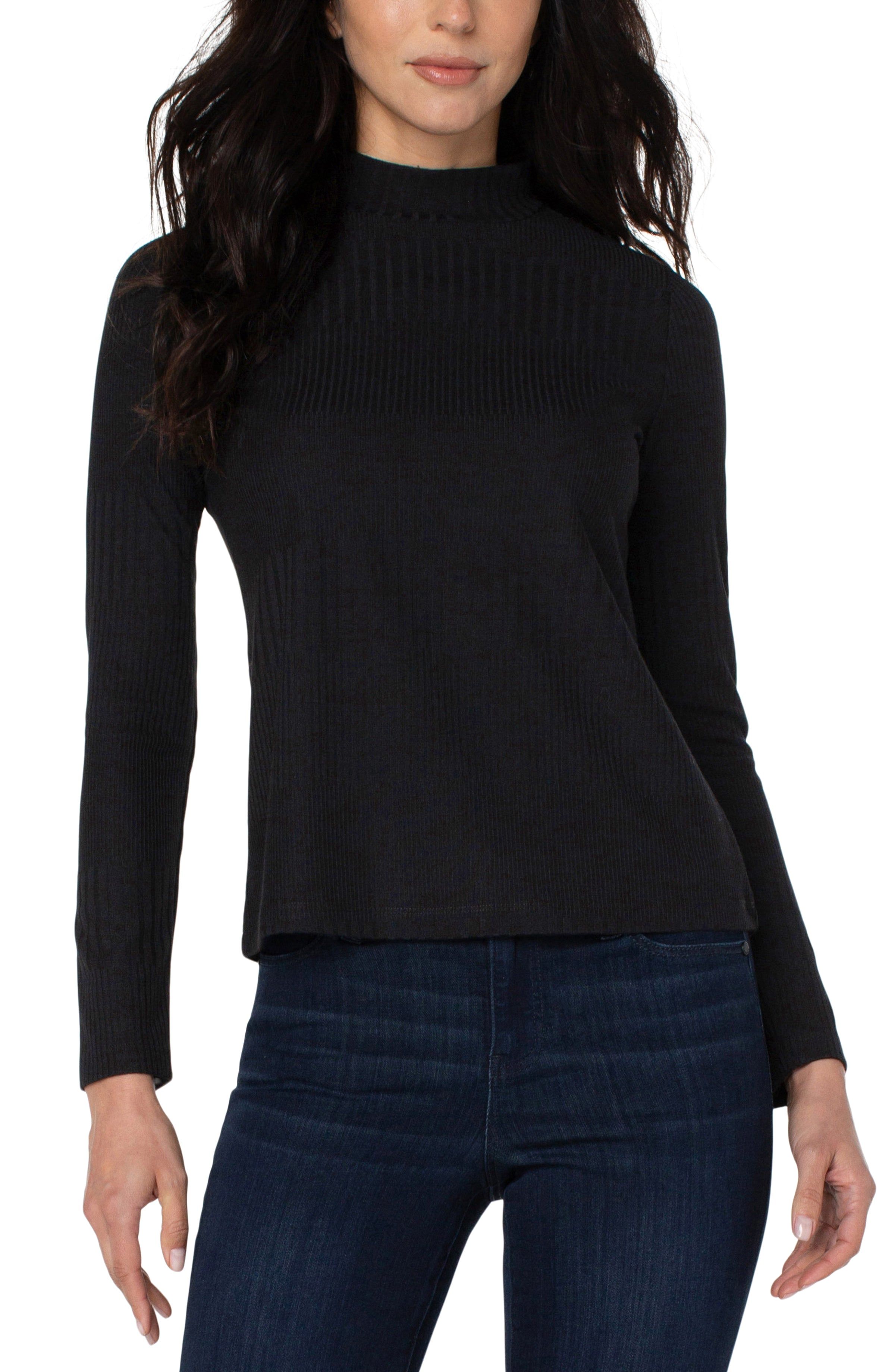 MOCK NECK LONG SLEEVE RIB KNIT TOP sold by Liverpool Jeans Company