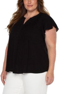 FLUTTER SLEEVE POPOVER BLOUSE WITH PIN TUCKS sold by Liverpool Jeans Company