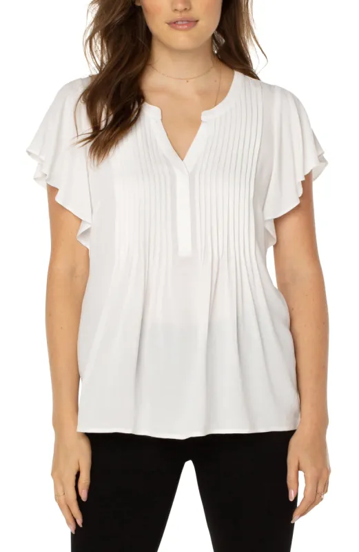 FLUTTER SLEEVE POPOVER BLOUSE WITH PIN TUCKS sold by Liverpool Jeans Company