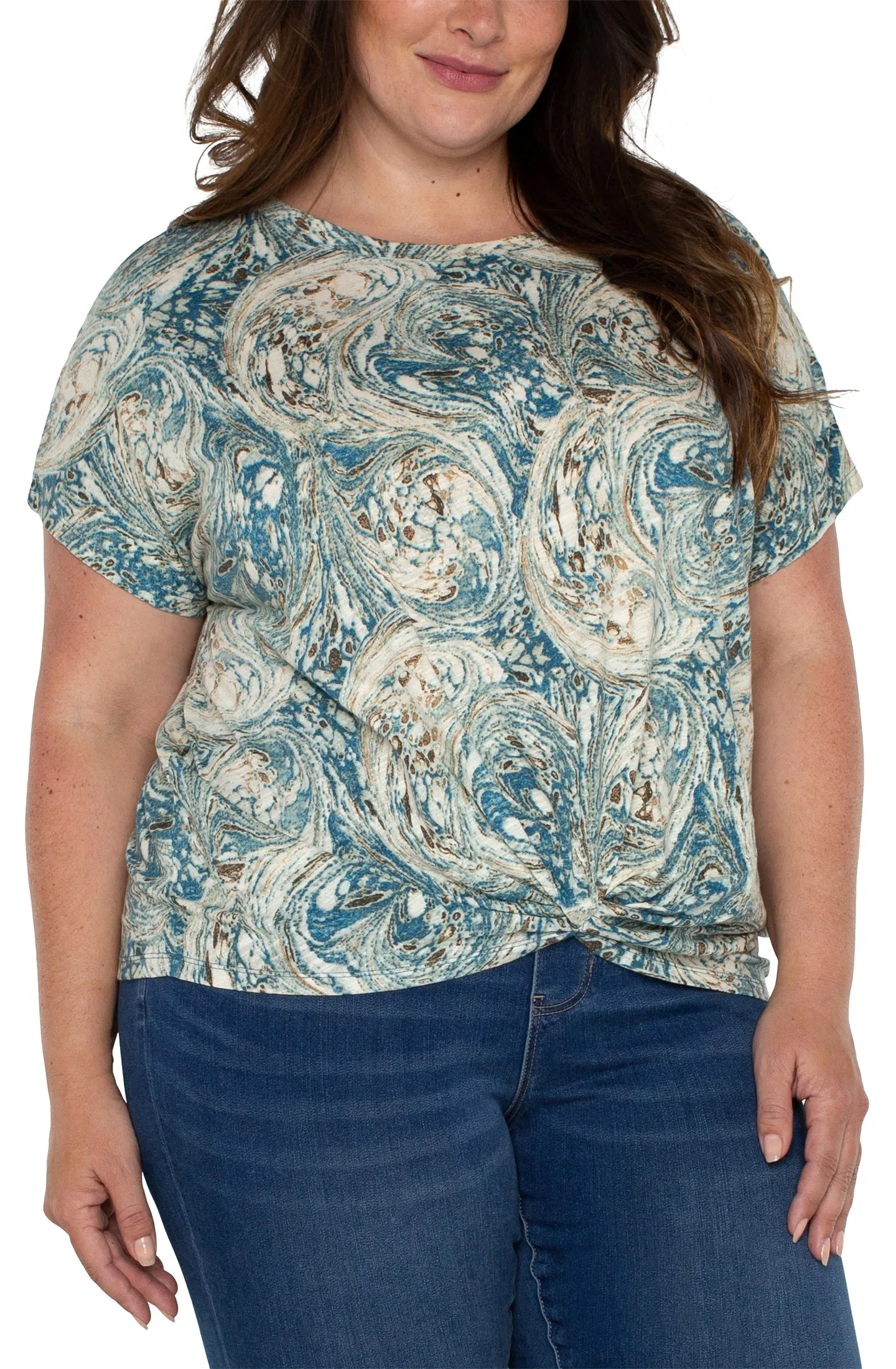 TWIST FRONT DOLMAN KNIT TEE sold by Liverpool Jeans Company