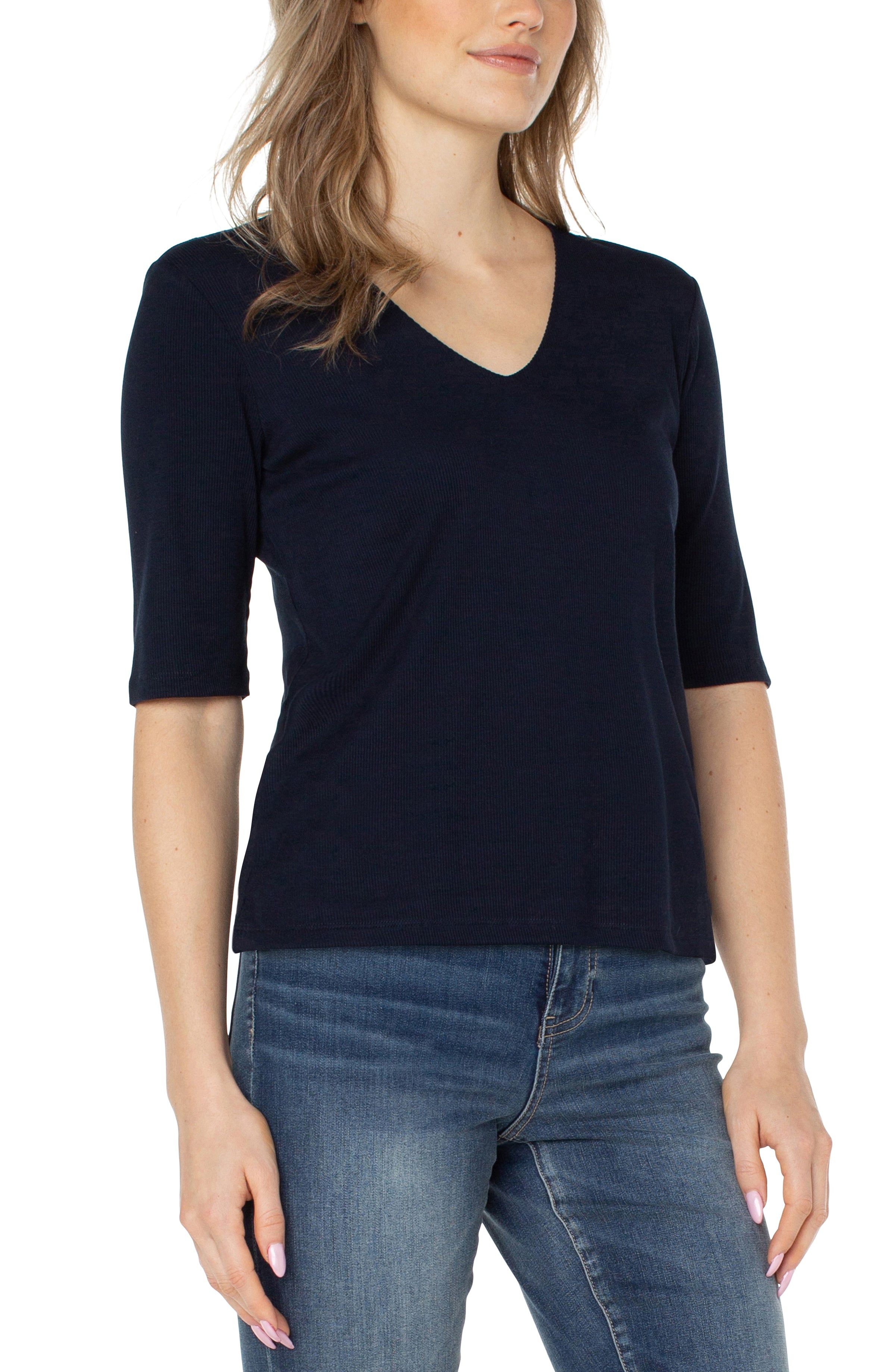 DOUBLE LAYER V-NECK RIB KNIT TOP sold by Liverpool Jeans Company product image thumbnail 3