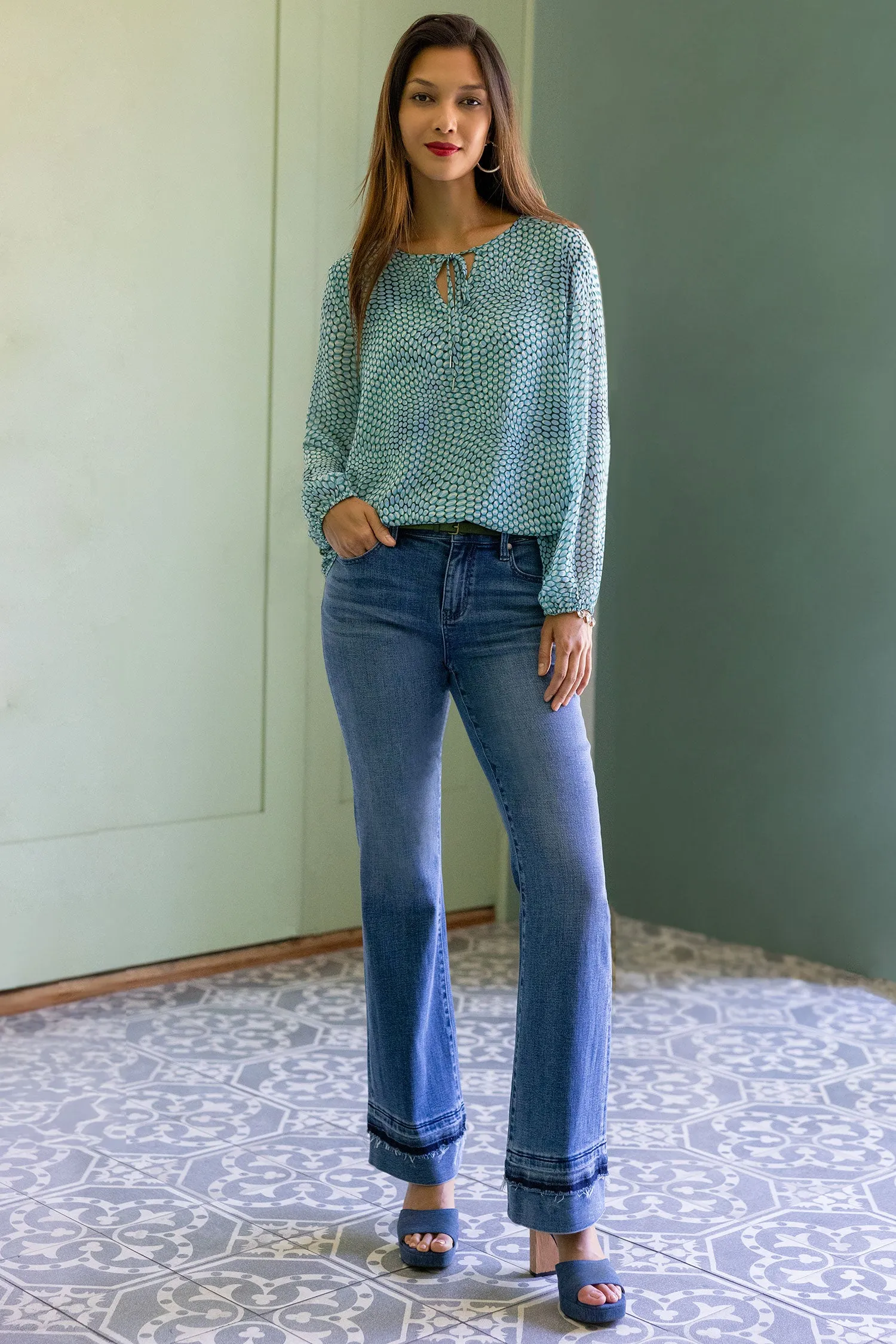 LONG SLEEVE TIE FRONT BLOUSE sold by Liverpool Jeans Company product image thumbnail 2