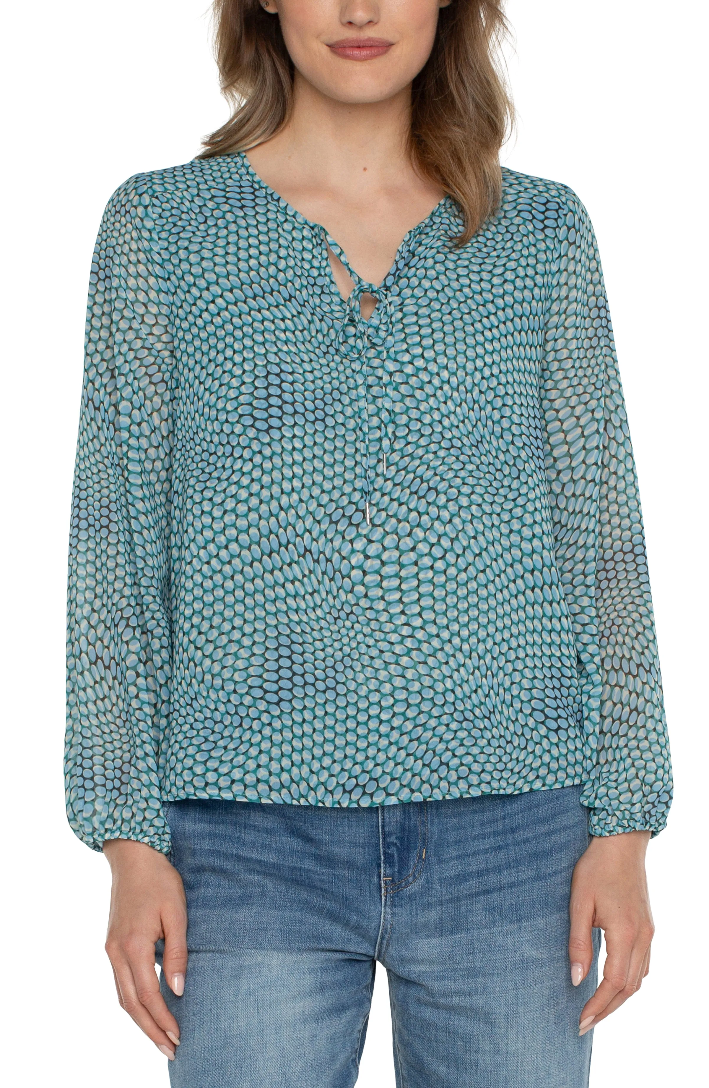 LONG SLEEVE TIE FRONT BLOUSE sold by Liverpool Jeans Company