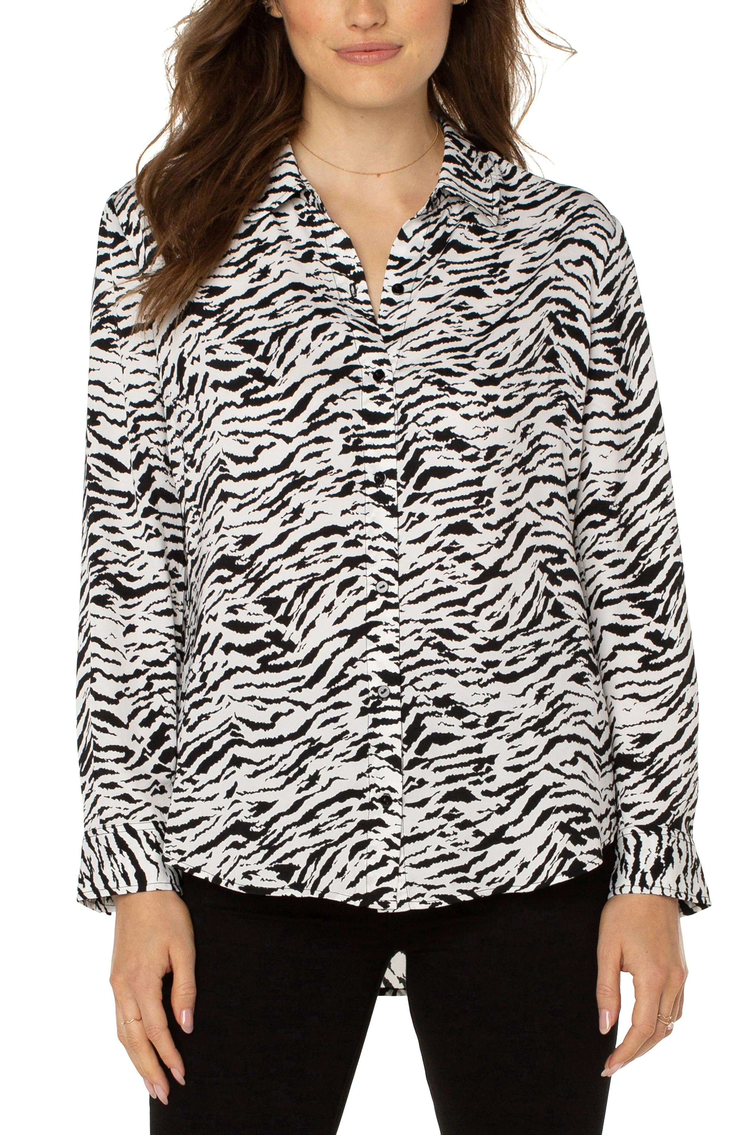 PETITE BUTTON UP WOVEN BLOUSE sold by Liverpool Jeans Company