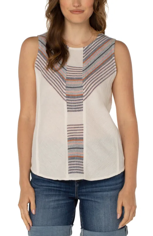 SLEEVELESS SCOOP NECK POPOVER WITH PANEL sold by Liverpool Jeans Company