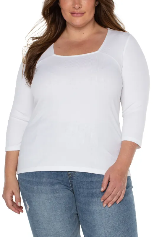 SQUARE NECK 3/4 SLEEVE RIB KNIT TOP sold by Liverpool Jeans Company